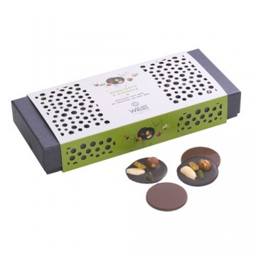 Mendiants et disques - Chocolat noir - Chocolat au lait - Fruits secs - Amandes - Noisette - Coffret à offrir