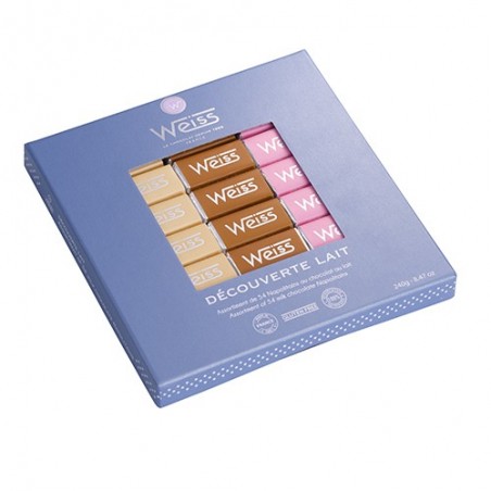 Coffret de petits chocolats au lait : Napolitains de chocolat lait |Coffret Weiss Coffret de petits chocolats au lait : Napolitains de chocolat lait |Coffret Weiss