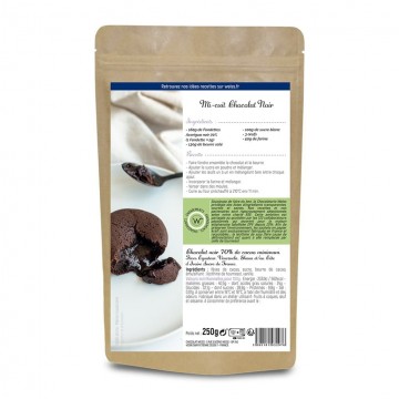 Chocolat noir à pâtisser - Packaging fermé - Dos - Recette mi cuit - Chocolat à pâtisser - Chocolat pour pâtisser - 70% de cacao