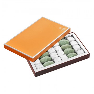 Nougastelles et Nougamandines - Coffret ouvert - Nougastelle pliée - Spécialité Stéphanoise