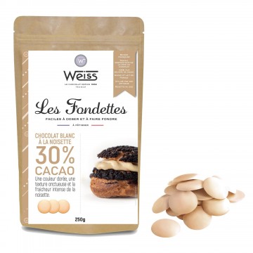 Chocolat à pâtisser blanc à la noisette - chocolat blanc - chocolat à pâtisser - 250 g - sachet refermable
