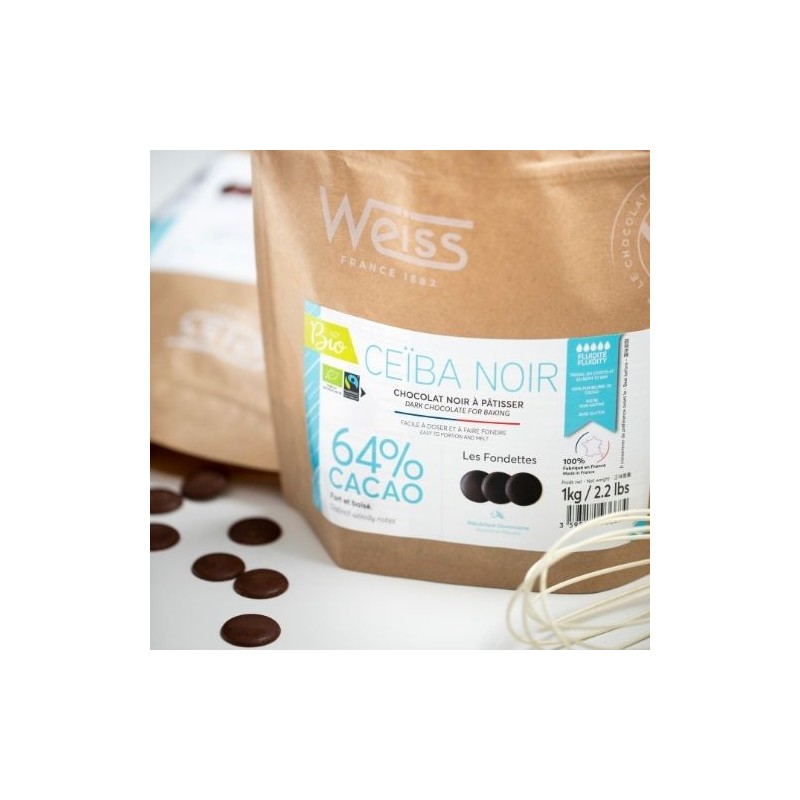 Chocolat noir à pâtisser professionnel bio 1kg Chocolat noir à pâtisser professionnel bio 1kg