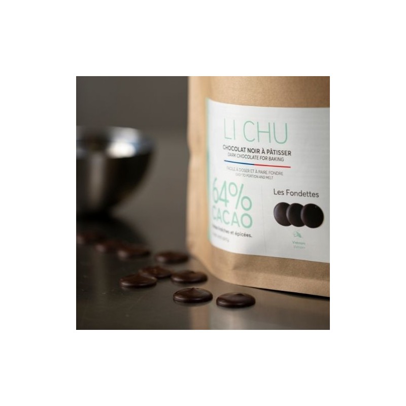 Chocolat à pâtisser Noir Li Chu 64% - 1kg - Origine Vietnam - Sachet refermable Chocolat à pâtisser Noir Li Chu 64% - 1kg - Origine Vietnam - Sachet refermable