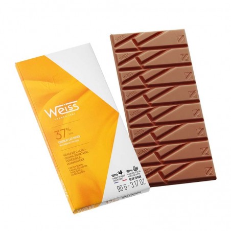 Tablette de chocolat au Lait Entier 37% - Arome de vanille et caramel doux - 90g - Weiss Tablette de chocolat au Lait Entier 37% - Arome de vanille et caramel doux - 90g - Weiss