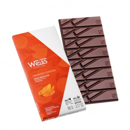 Tablette de chocolat noir Orange - Tablette de chocolat noir et oranges confites Tablette de chocolat noir Orange - Tablette de chocolat noir et oranges confites