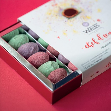 Nougamandines - Chef d’Œuvre - Coffret de 15 chocolats - 200g - Spécialité Stéphanoise Nougamandines - Chef d’Œuvre - Coffret de 15 chocolats - 200g - Spécialité Stéphanoise