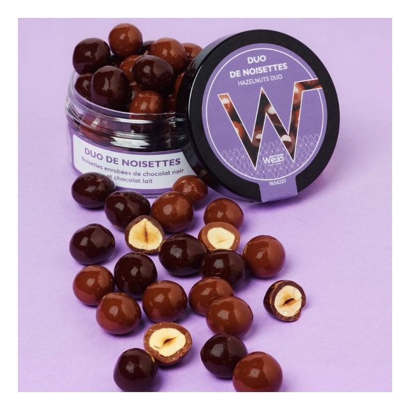 Duo Noisettes - Chocolat noir et lait - 70g Duo Noisettes - Chocolat noir et lait - 70g