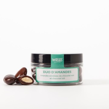 Amandes enrobées de chocolat noir et lait
