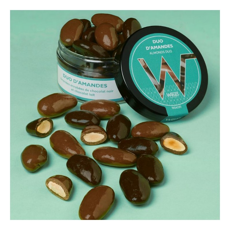 Petit plaisir chocolaté - chocolaterie Weiss - Amandes enrobées - chocolat noir et lait Petit plaisir chocolaté - chocolaterie Weiss - Amandes enrobées - chocolat noir et lait