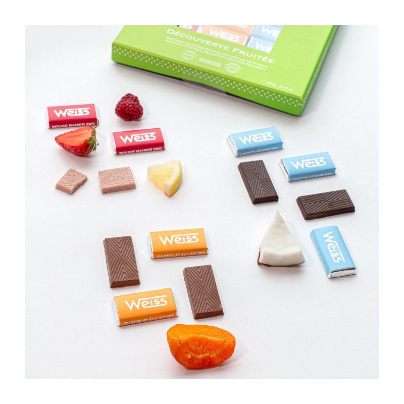 Coffret Découverte Fruitée - Napolitains chocolat noir, lait et blanc - 240g Coffret Découverte Fruitée - Napolitains chocolat noir, lait et blanc - 240g