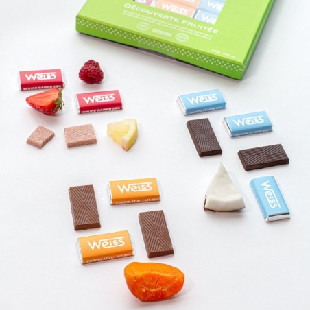 Coffret Découverte Fruitée - Napolitains chocolat noir, lait et blanc - 240g Coffret Découverte Fruitée - Napolitains chocolat noir, lait et blanc - 240g