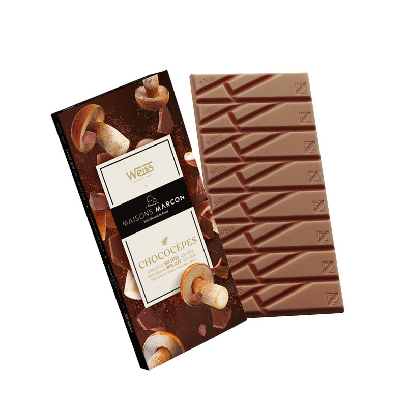 Tablette de chocolat Chococepes Lait 42% Weiss - Chocolat au cèpes - Fabrication Française - Fraicheur boisée des cèpes Tablette de chocolat Chococepes Lait 42% Weiss - Chocolat au cèpes - Fabrication Française - Fraicheur boisée des cèpes