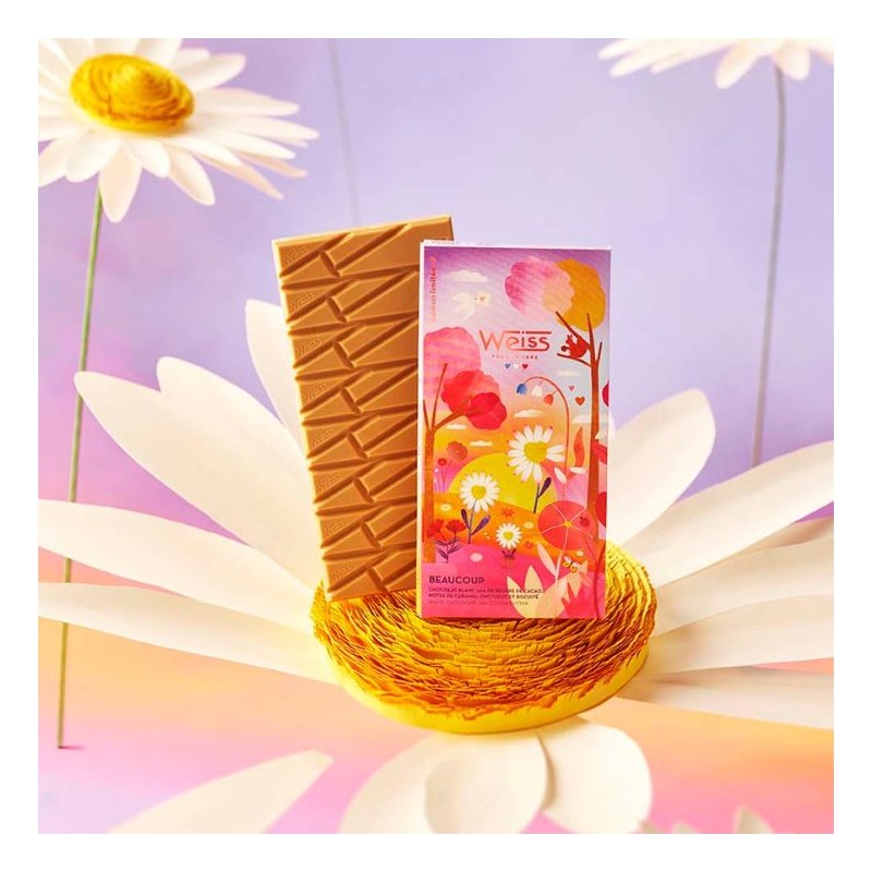 Tablette de chocolat blanc 36% - Biscuité amandes et noisettes - 90g