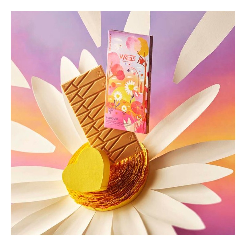 Tablette de chocolat blanc 36% - Biscuité amandes et noisettes - 90g
