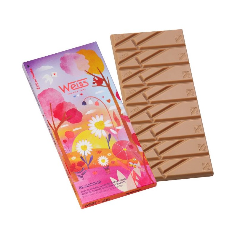 Tablette de chocolat blanc 36% - Biscuité amandes et noisettes - 90g