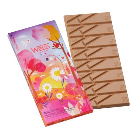 Tablette de chocolat blanc 36% - Biscuité amandes et noisettes - 90g