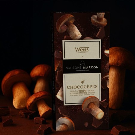 Tablette de chocolat Chococepes Lait 42% Weiss - Chocolat au cèpes - Fabrication Française - Fraicheur boisée des cèpes Tablette de chocolat Chococepes Lait 42% Weiss - Chocolat au cèpes - Fabrication Française - Fraicheur boisée des cèpes