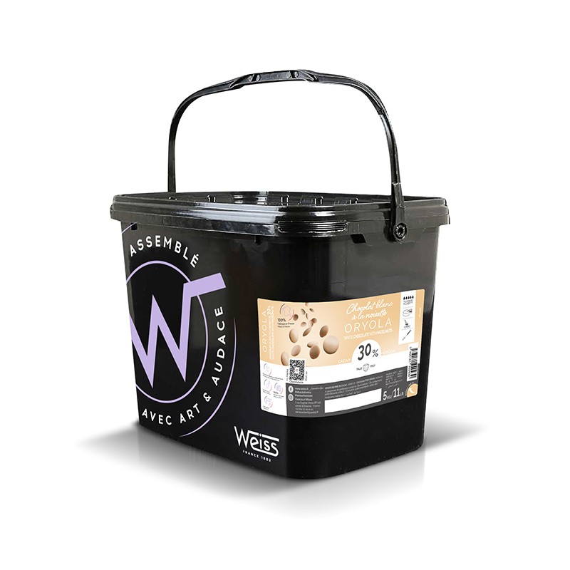 Fondette Chocolat à pâtisser - Oryola Blanc 30% - notes de noisettes - Seau de 5 kg Fondette Chocolat à pâtisser - Oryola Blanc 30% - notes de noisettes - Seau de 5 kg