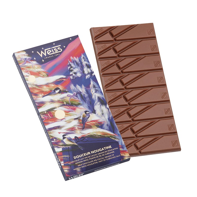 Tablette de chocolat au lait 41% - Nougatine & Fleur de sel - 90g Tablette de chocolat au lait 41% - Nougatine & Fleur de sel - 90g