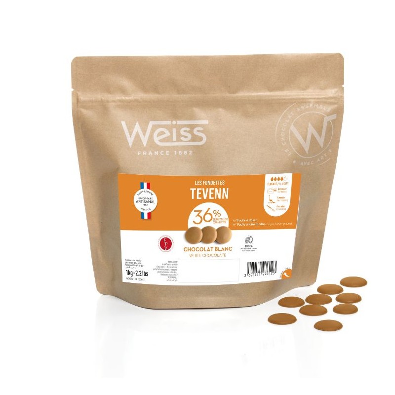 Chocolat à pâtisser - Blond Tevenn 36% - 1kg Chocolat à pâtisser - Blond Tevenn 36% - 1kg