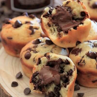 Recette de muffins pépites de chocolat & cœur pâte à tartiner